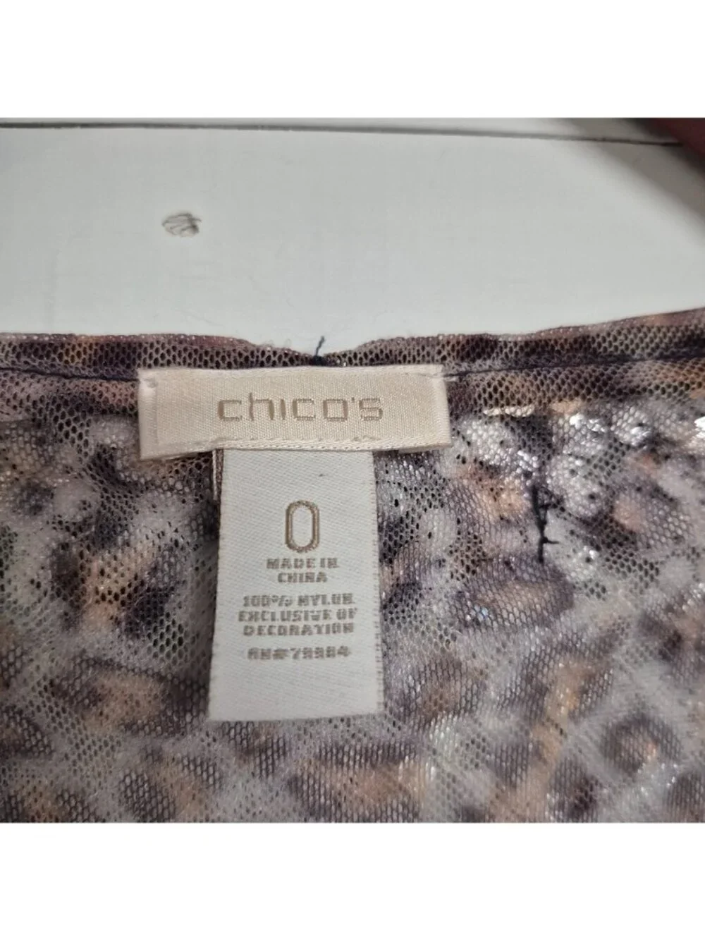 Chicos Silver Sequin Tank Top With Leopard Print Collar Womens Size 0 Sparkly Pa - Picture 4 of 6